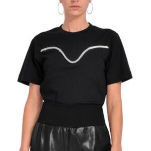 Tanya Taylor Black Short Sleeve Tee with Silver Detail